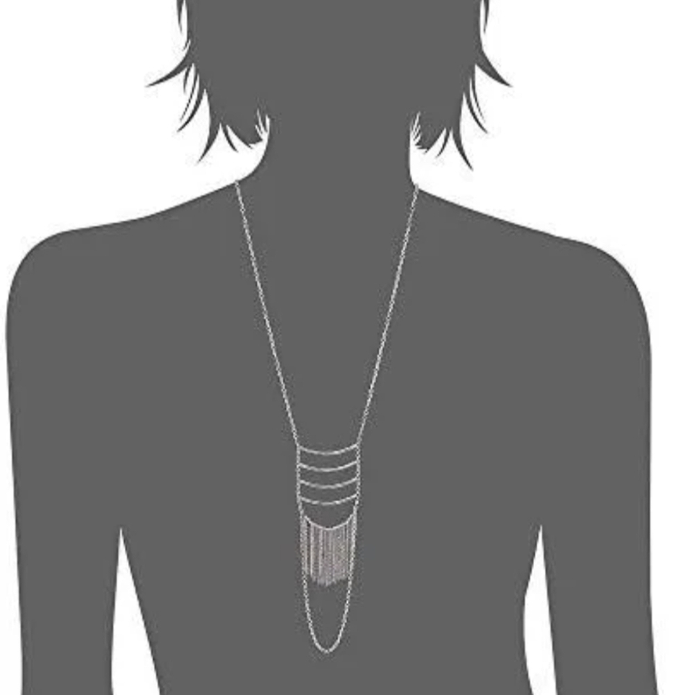 Lucky Brand Silver-Tone Bar Ladder Chain Fringe Statement Necklace- New in Box